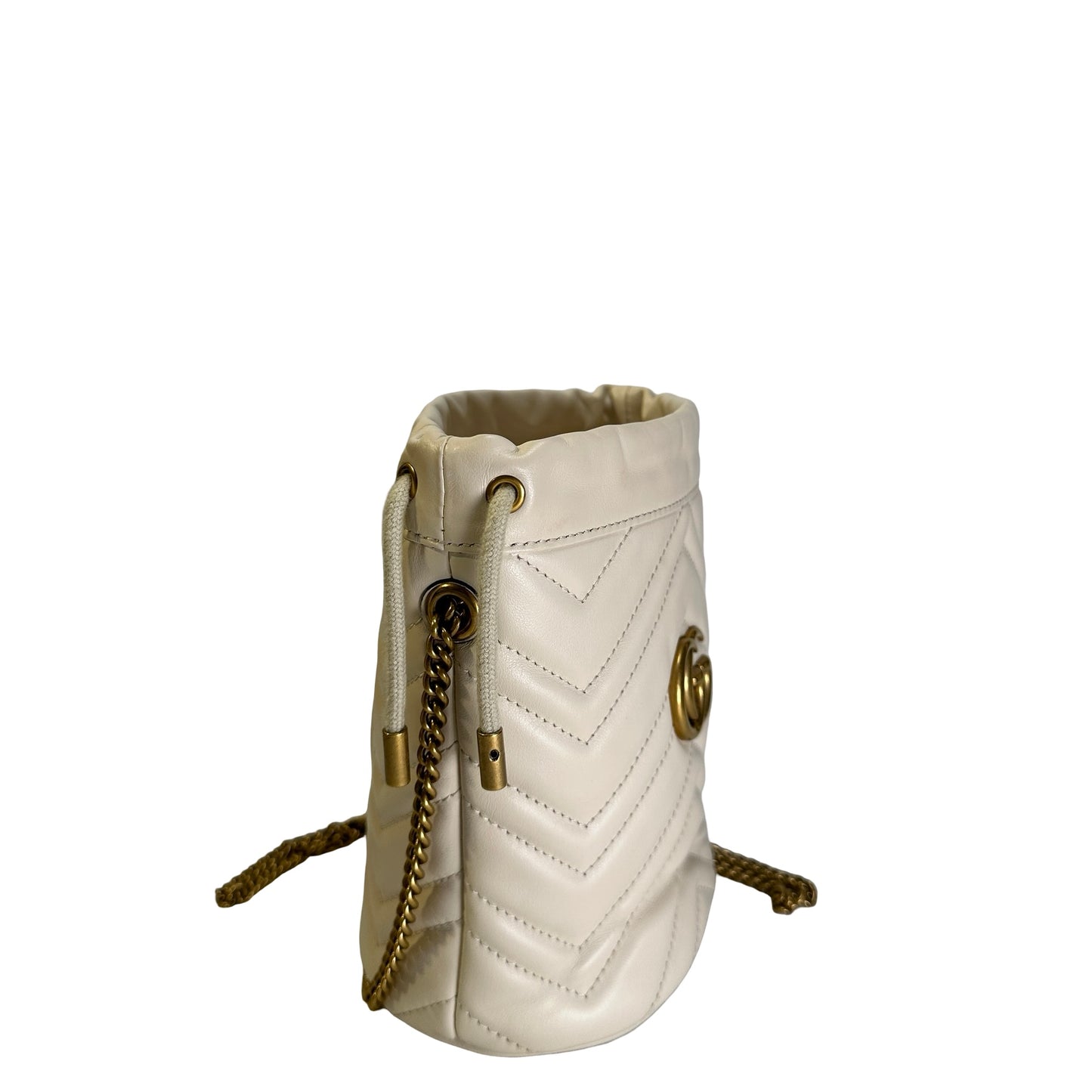 Used GUCCI Matelassé chevron leather GG Marmont Matelassé Mini Bag Crossbody Bag White Antique gold-toned hardware