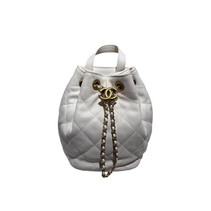 Used CHANEL Lambskin 22S Mini Drawstring Bucket Backpack Cross body bag White
