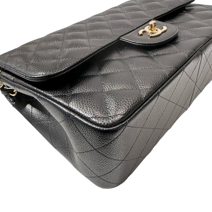 Used CHANEL Calfskin Leather Jumbo Chain Shoulder Bag GHW Black