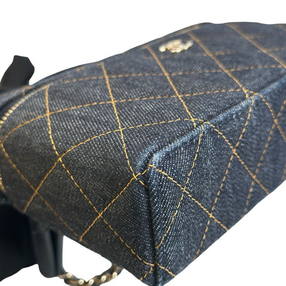 Used CHANEL Quilted Denim Denim Vanity Bag Vanity case Blue