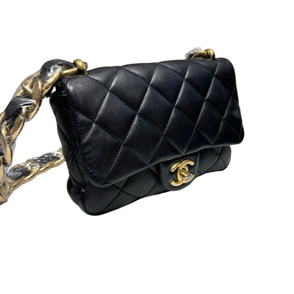 Used CHANEL Flap 20cm Chain Shoulder Bag Black GHW
