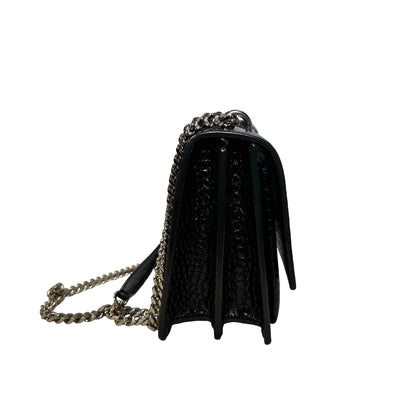 SAINT LAURENT Crocodile Embossed Leather Sunset Chain Shoulder Bag Black PHW