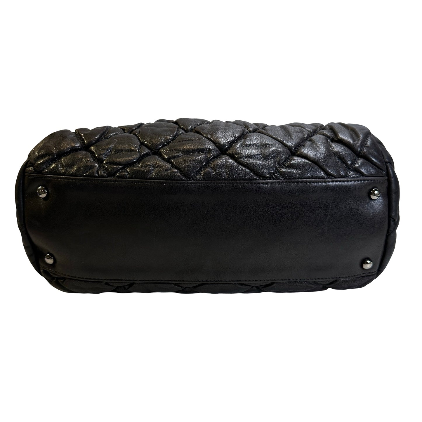 Used CHANEL Quilted Leather Bubble Quilted Bowler Bag Handbag Black Silver hardware