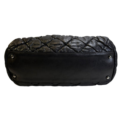 Used CHANEL Quilted Leather Bubble Quilted Bowler Bag Handbag Black Silver hardware