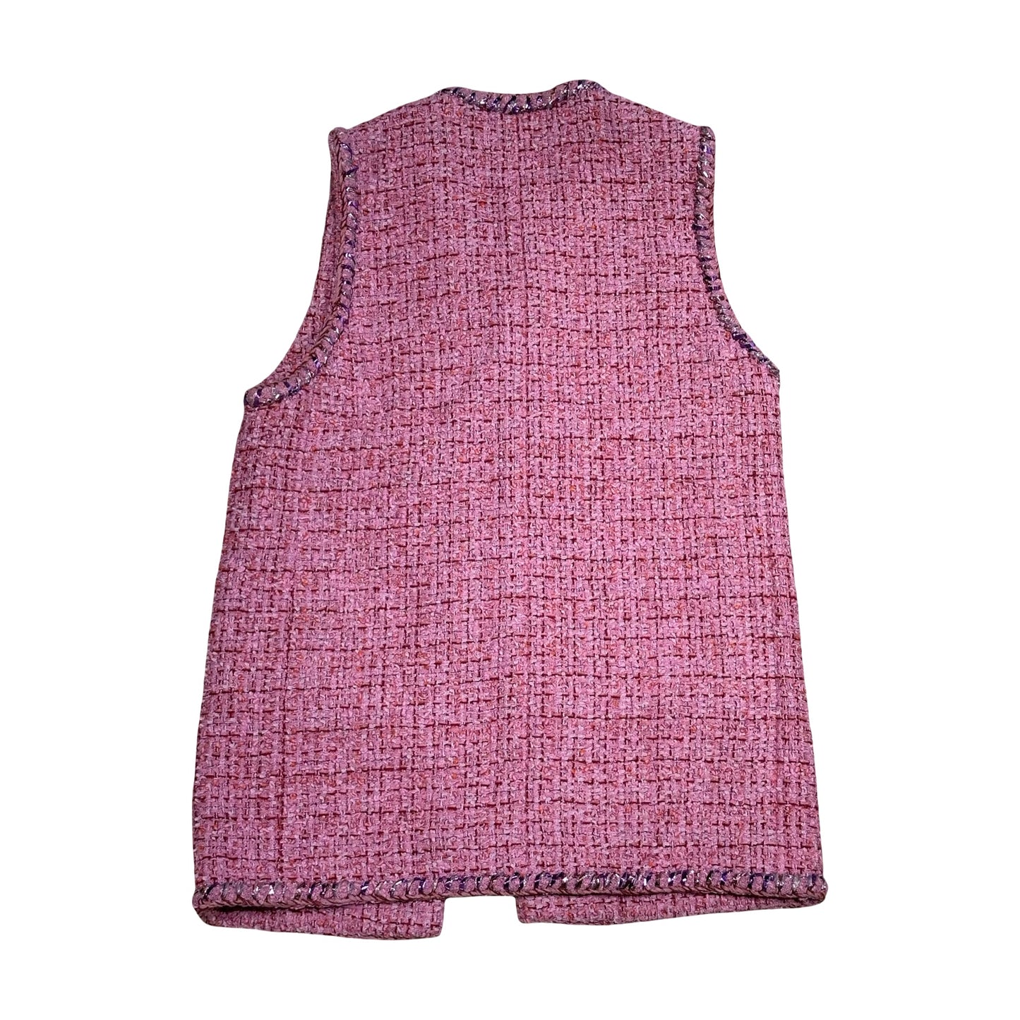 Used CHANEL Tweed Vest Jacket Purple Pink