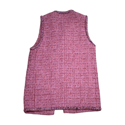 Used CHANEL Tweed Vest Jacket Purple Pink