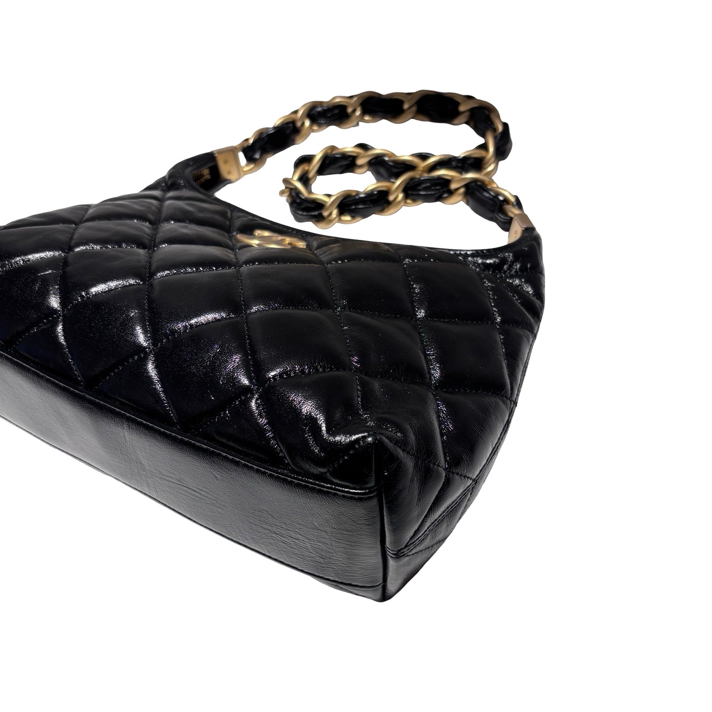 Used CHANEL Shiny Lambskin 24A Hobo Shoulder Bag