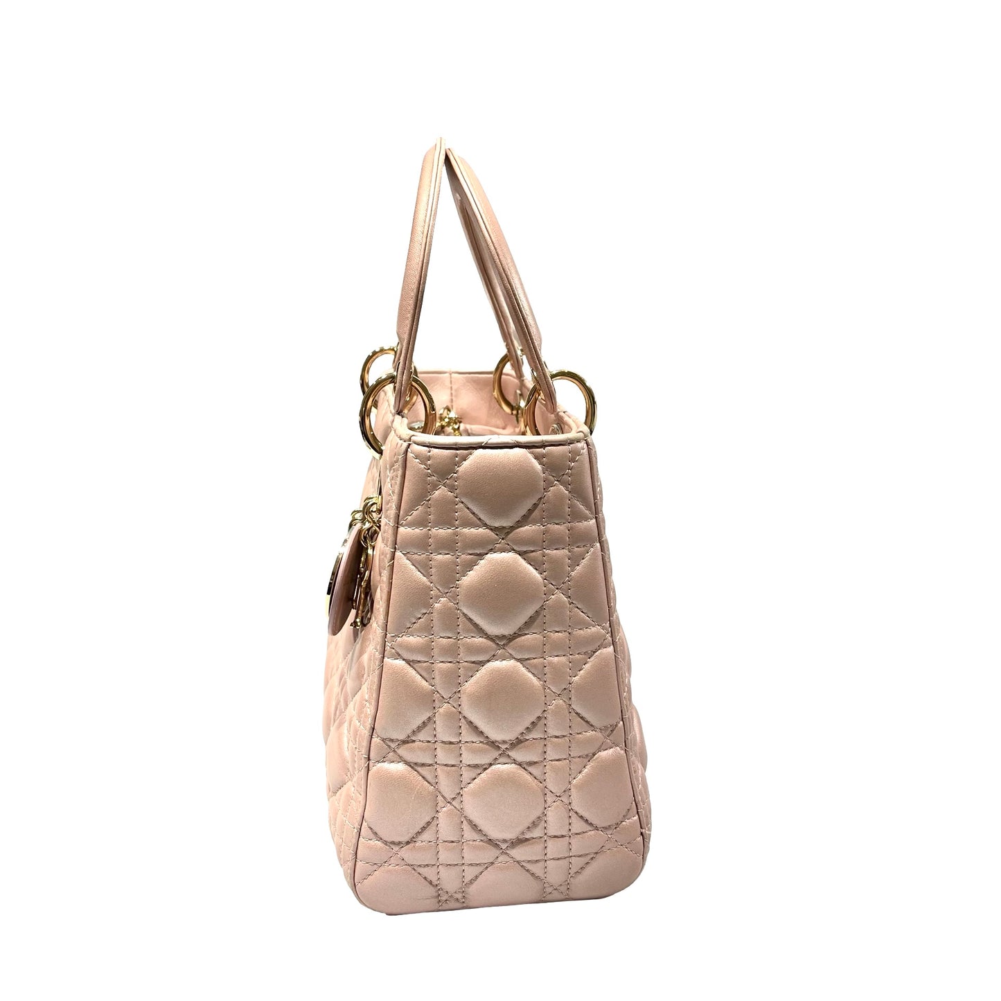 Used DIOR Lambskin Leather Lady Dior Medium Shoulder Bag Pink