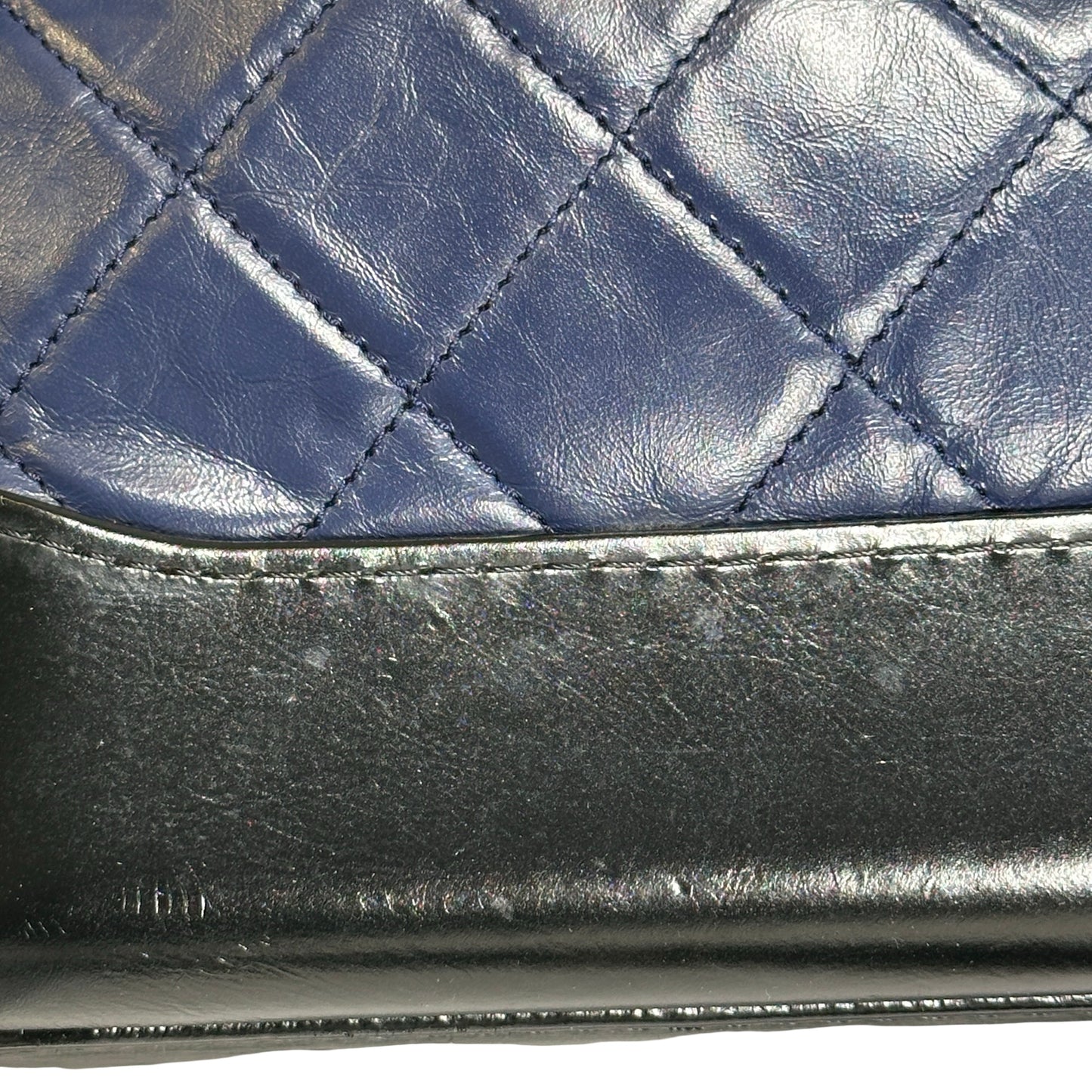 Used CHANEL Quilted Aged Calfskin Smooth Calfskin Gabrielle Hobo Bag Navy Black