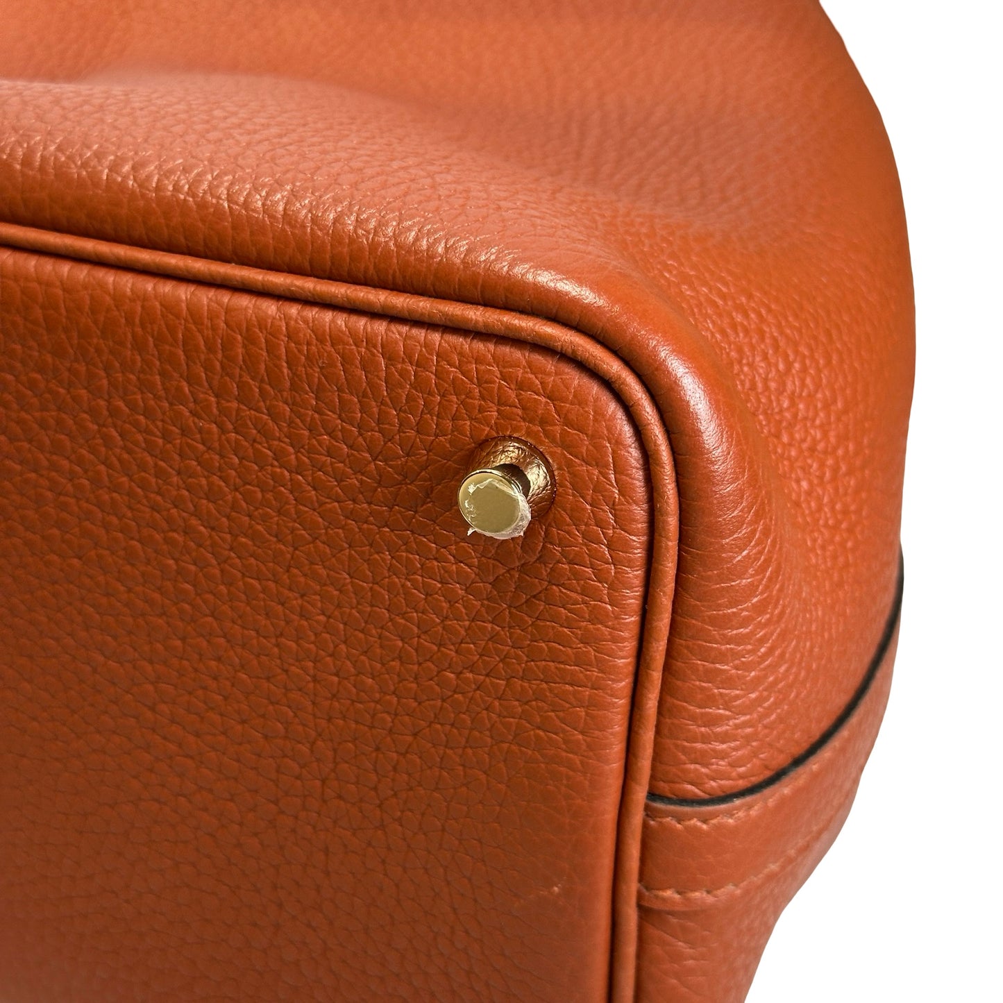 Used HERMES Clemence Leather Picotin 18 Bucket Bag 6C Brown GHW