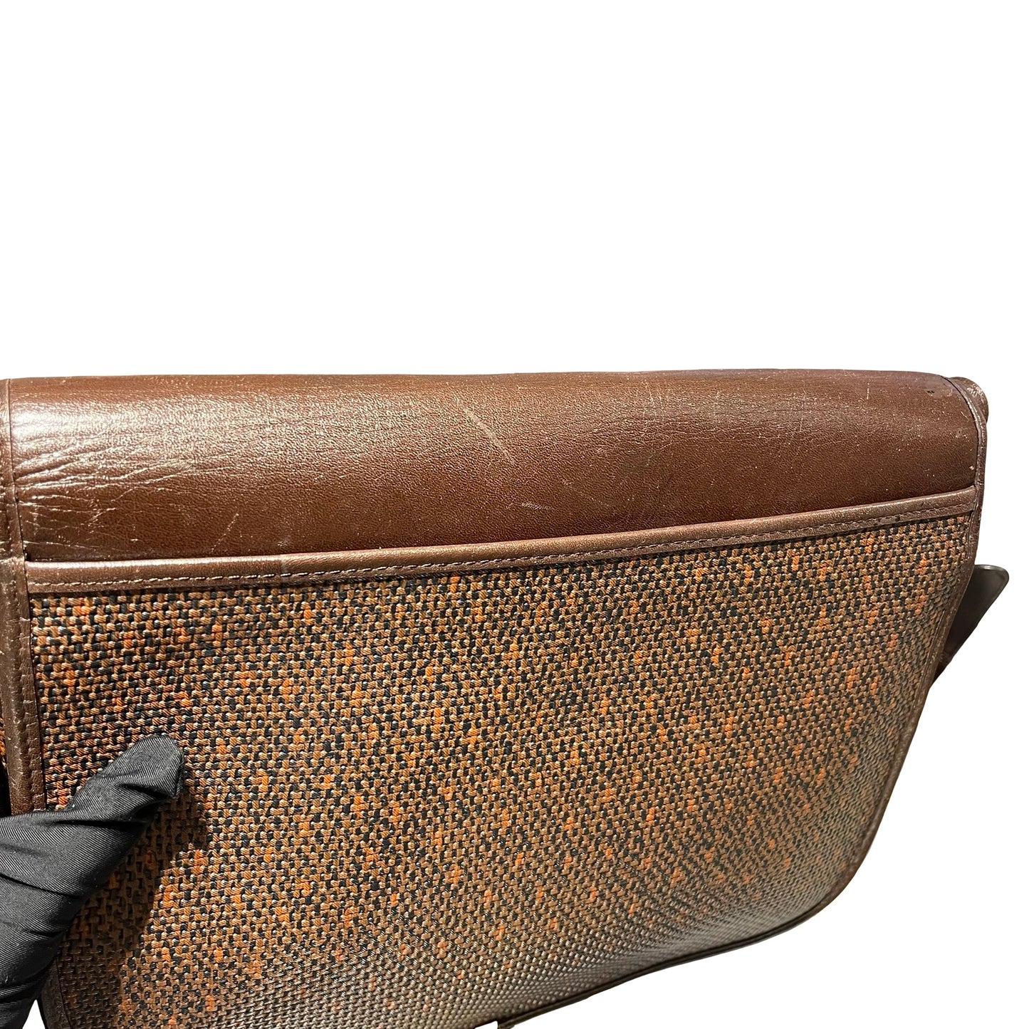 Used SAINT LAURENT Canvas Vintage Crescent Shoulder Cross Body Bag Brown GHW