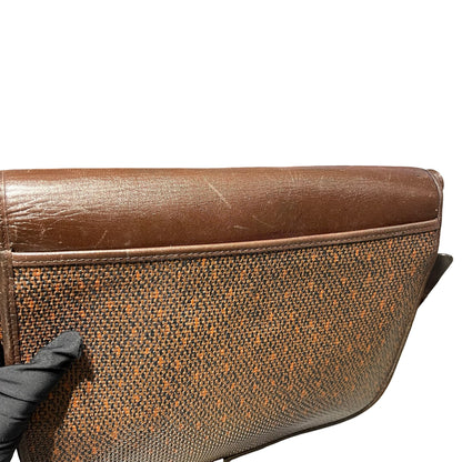 Used SAINT LAURENT Canvas Vintage Crescent Shoulder Cross Body Bag Brown GHW