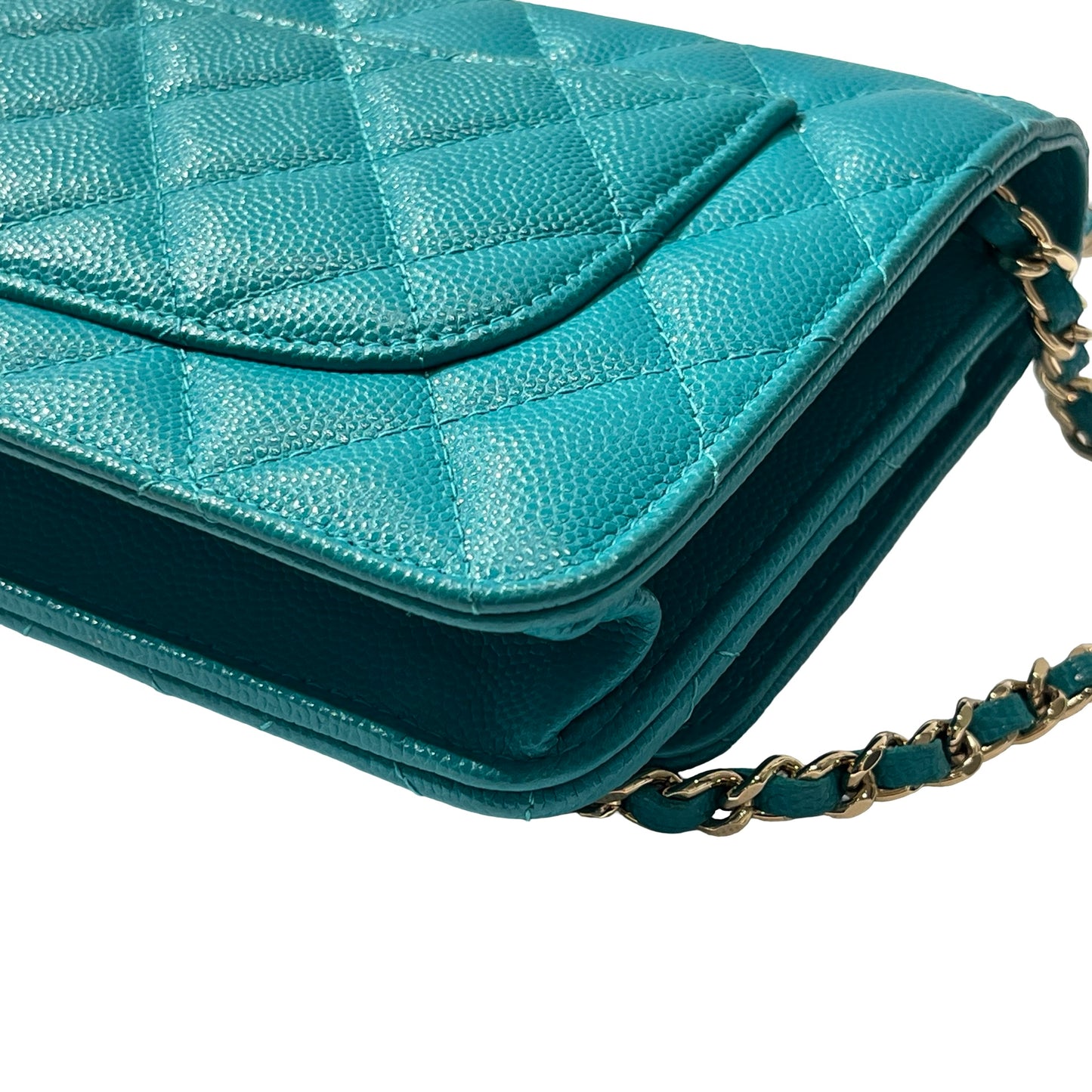 Used CHANEL Calfskin Leather WOC Cross Body Bag Green GHW