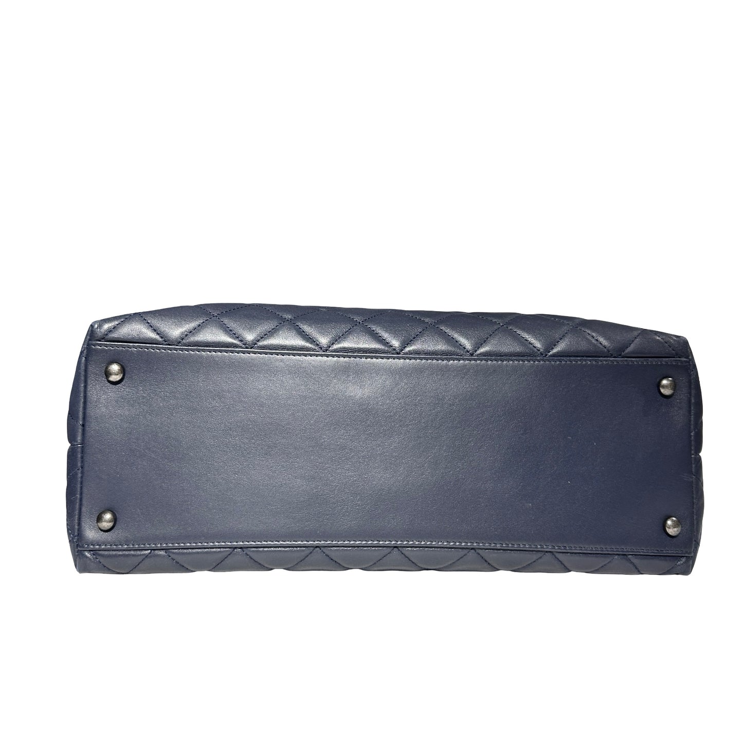 Used CHANEL Lambskin Leather Tweed Airlines Portobello Two Way Shoulder Bag Blue White PHW