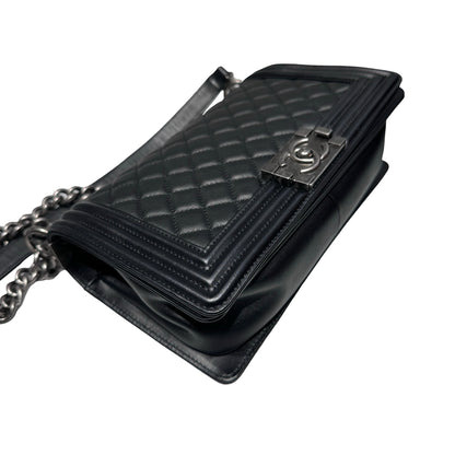 Used Chanel Boy 25cm Chain Shoulder Bag Black PHW