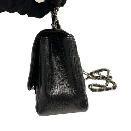 Used CHANEL Caviar Leather Mini Rectangular Flap Chain Shoulder Bag Black PHW