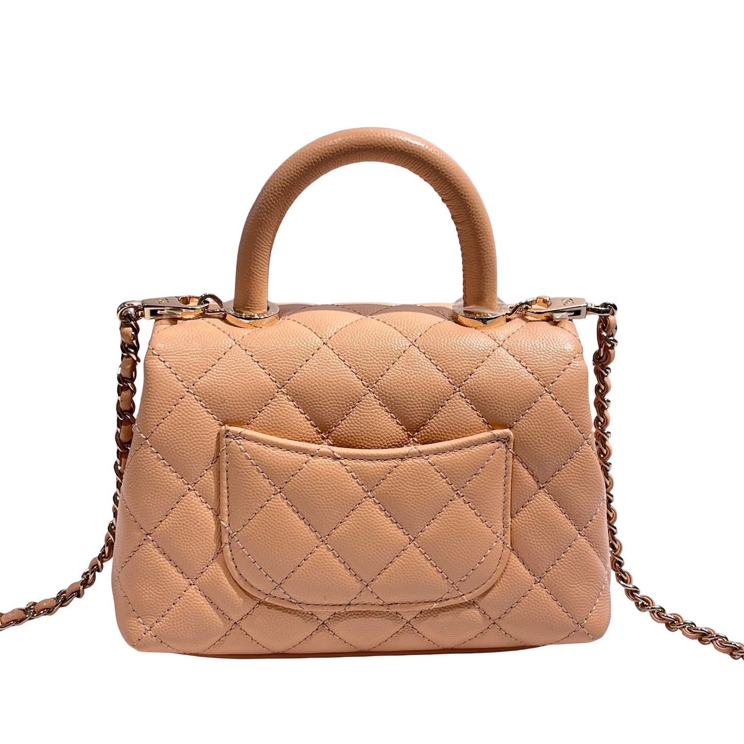 Used CHANEL Caviar Leather Coco Handle Small Shoulder Bag Beige GHW