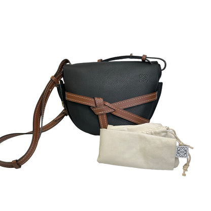 Used LOEWE Pebbled Leather Gate Crossbody Bag Black Brown