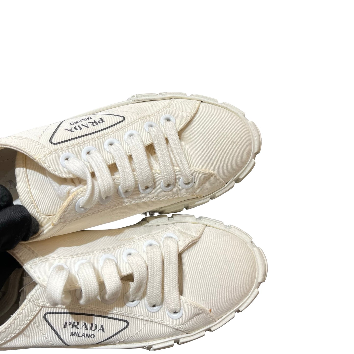 Used PRADA Gabardine Wheel Sneakers Shoes White