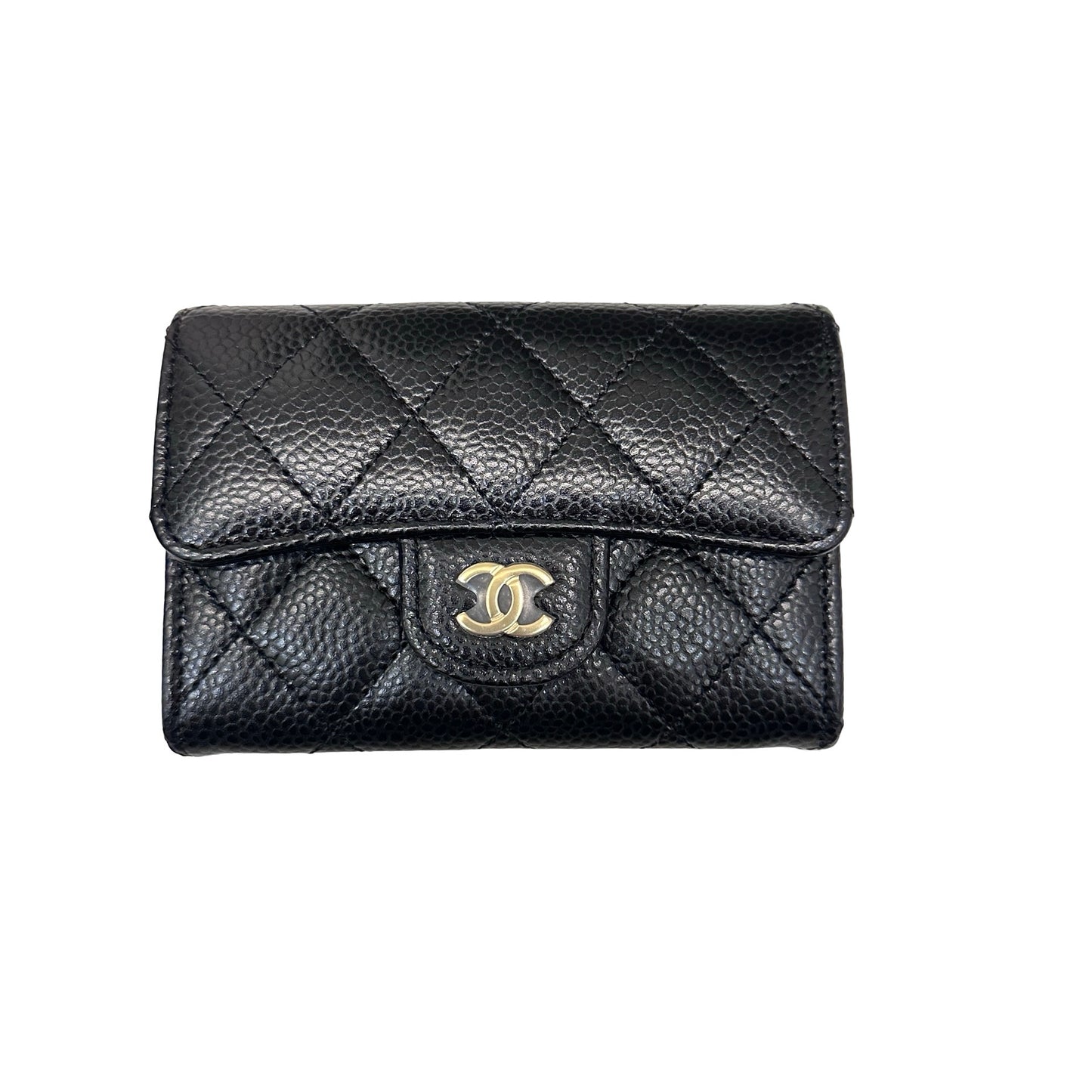 New CHANEL Calfskin Leather Wallet Black GHW
