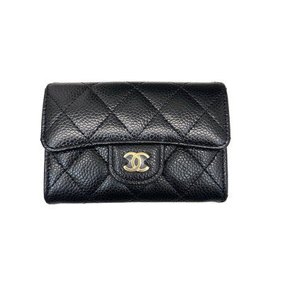 New CHANEL Calfskin Leather Wallet Black GHW