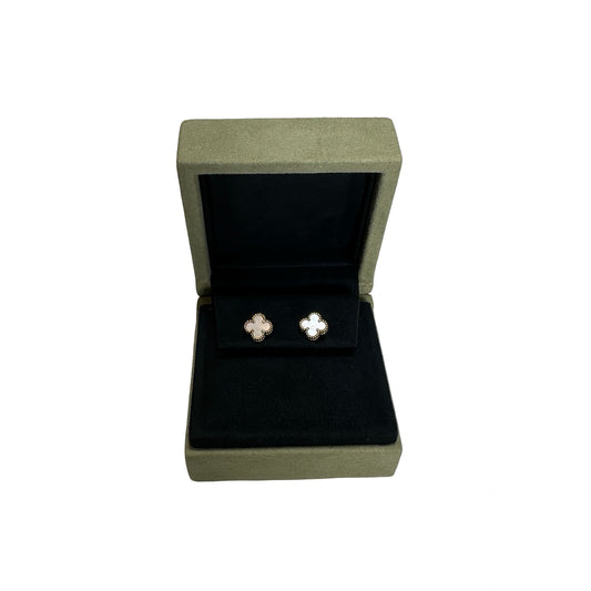 Used VAN CLEEF & ARPELS Mother of Pearl 18K Yellow Gold Vintage Alhambra Earrings White Gold