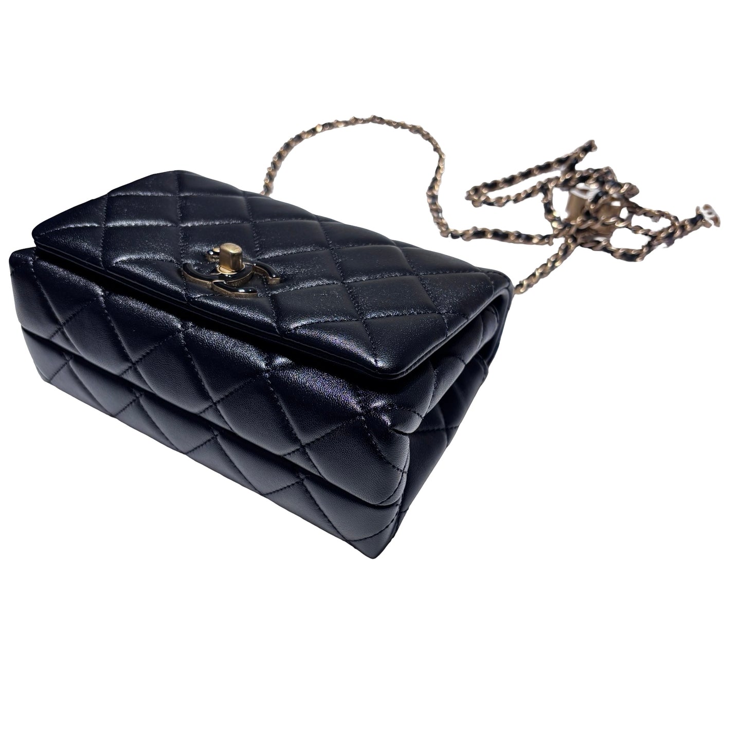 New CHANEL Lambskin Leather Flap Cross Body Bag Black