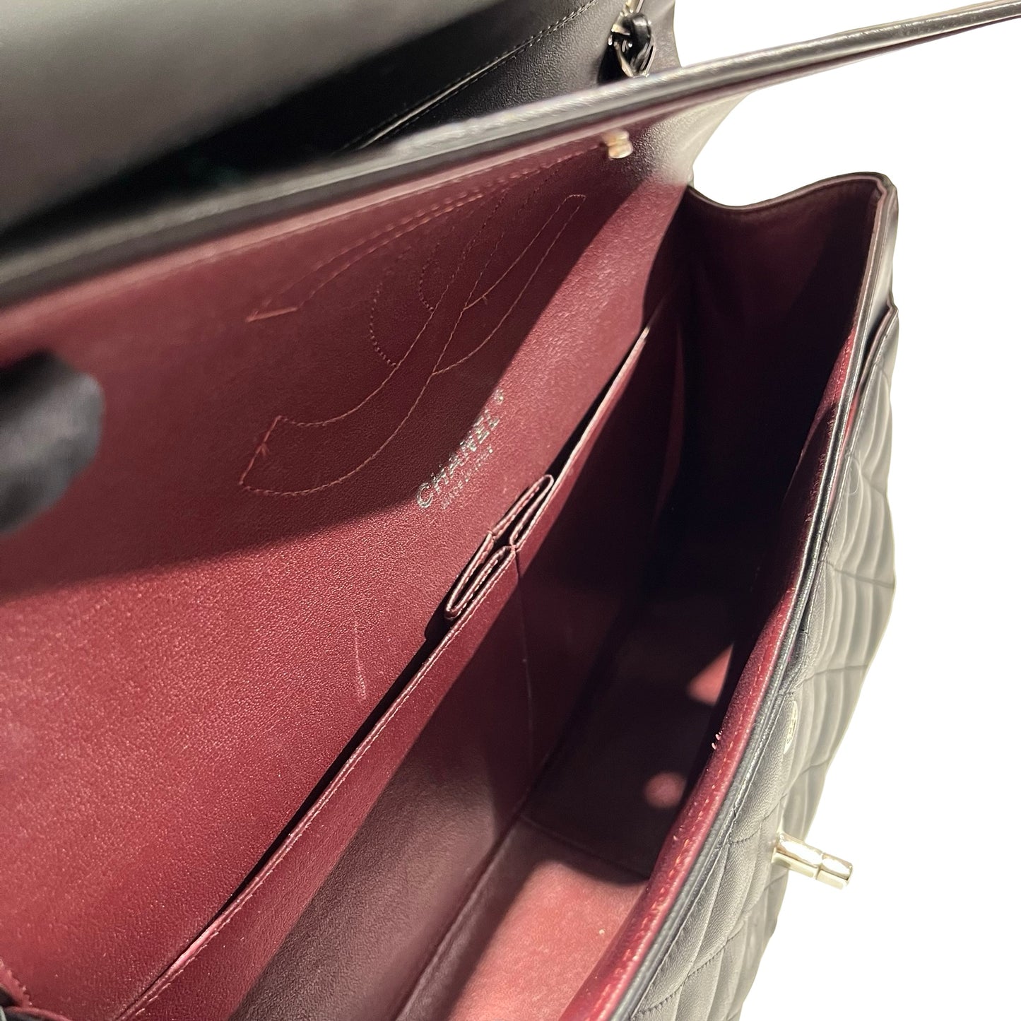 Used CHANEL Lambskin Leather Jumbo Shoulder Bag Black PHW