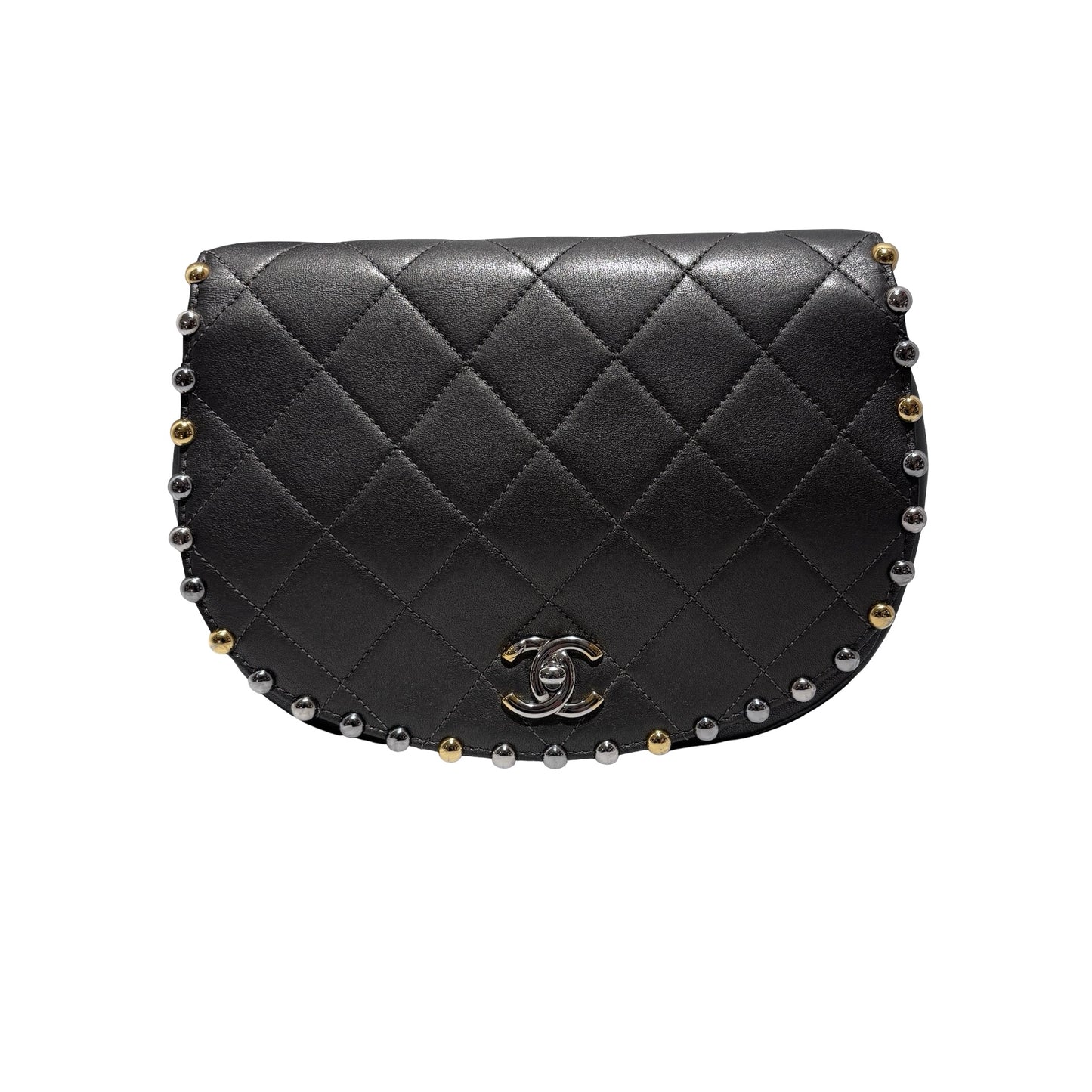 Used CHANEL Metallic Bubble Flap Bag Cross body bag Dark Grey