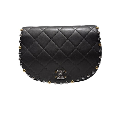 Used CHANEL Metallic Bubble Flap Bag Cross body bag Dark Grey
