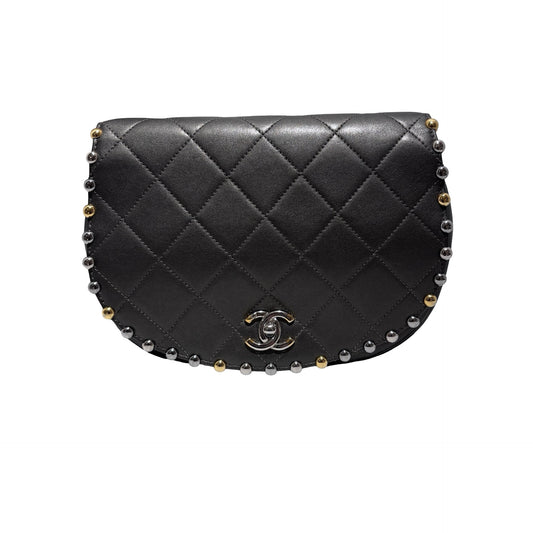 Used CHANEL Metallic Bubble Flap Bag Cross body bag Dark Grey