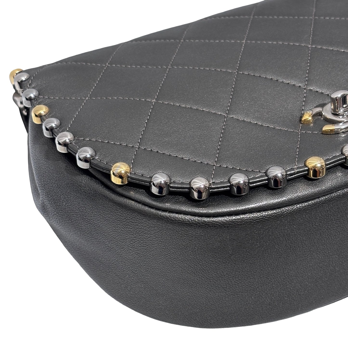 Used CHANEL Metallic Bubble Flap Bag Cross body bag Dark Grey