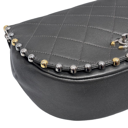 Used CHANEL Metallic Bubble Flap Bag Cross body bag Dark Grey