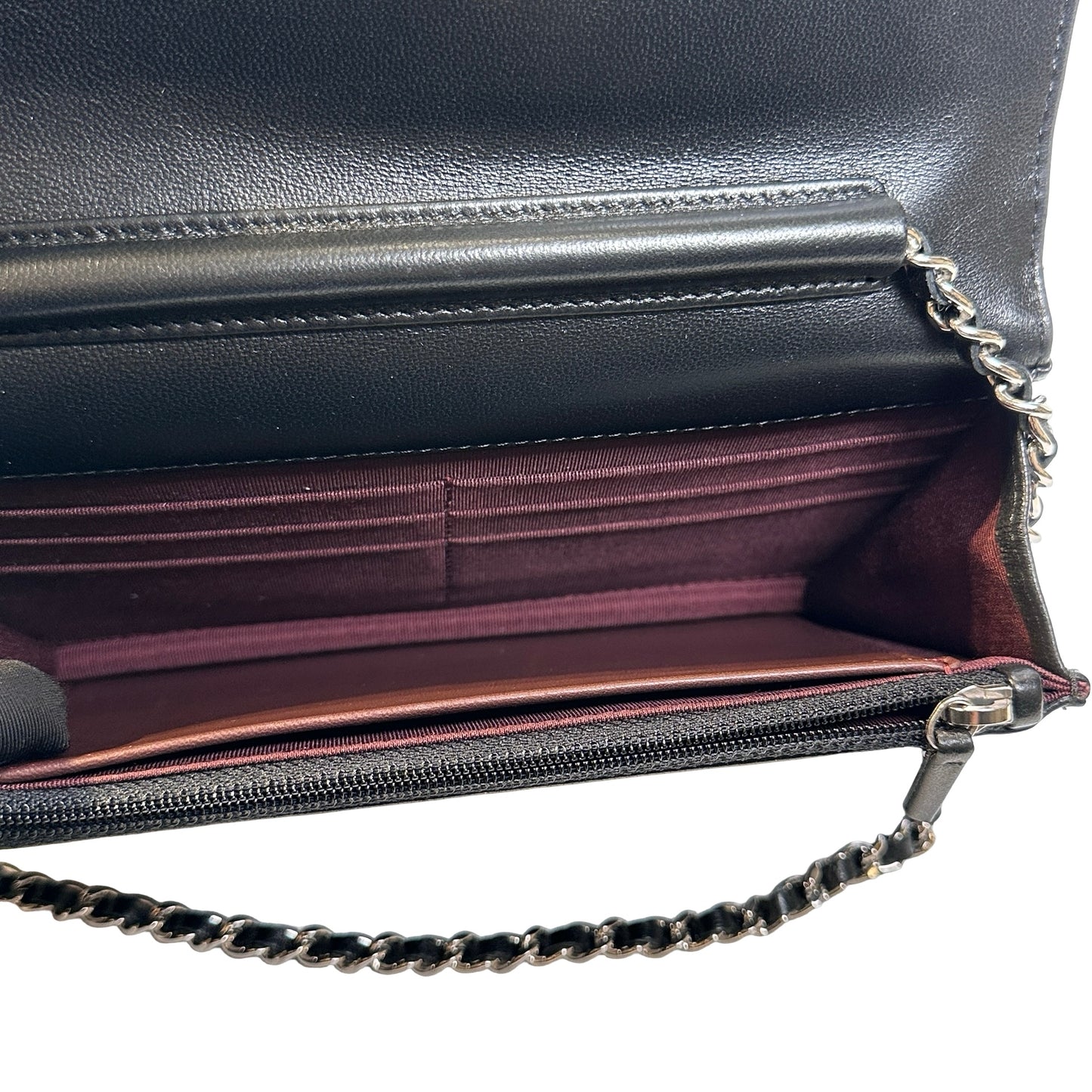 Used CHANEL LAMBSKIN WOC Crossbody Bag BLACK PHW