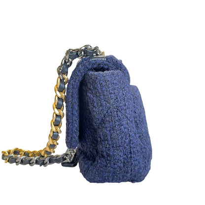 Used CHANEL Tweed Chanel 19 Small Shoulder Bag Navy