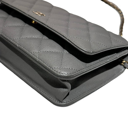 Used CHANEL Caviar Leather WOC Calf Skin Cross Body Bag Grey PHW