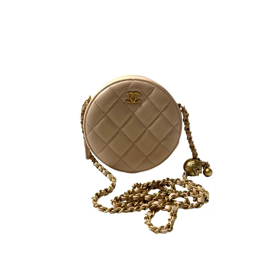 Used CHANEL Lambskin Leather Cross Body Bag GHW Pink