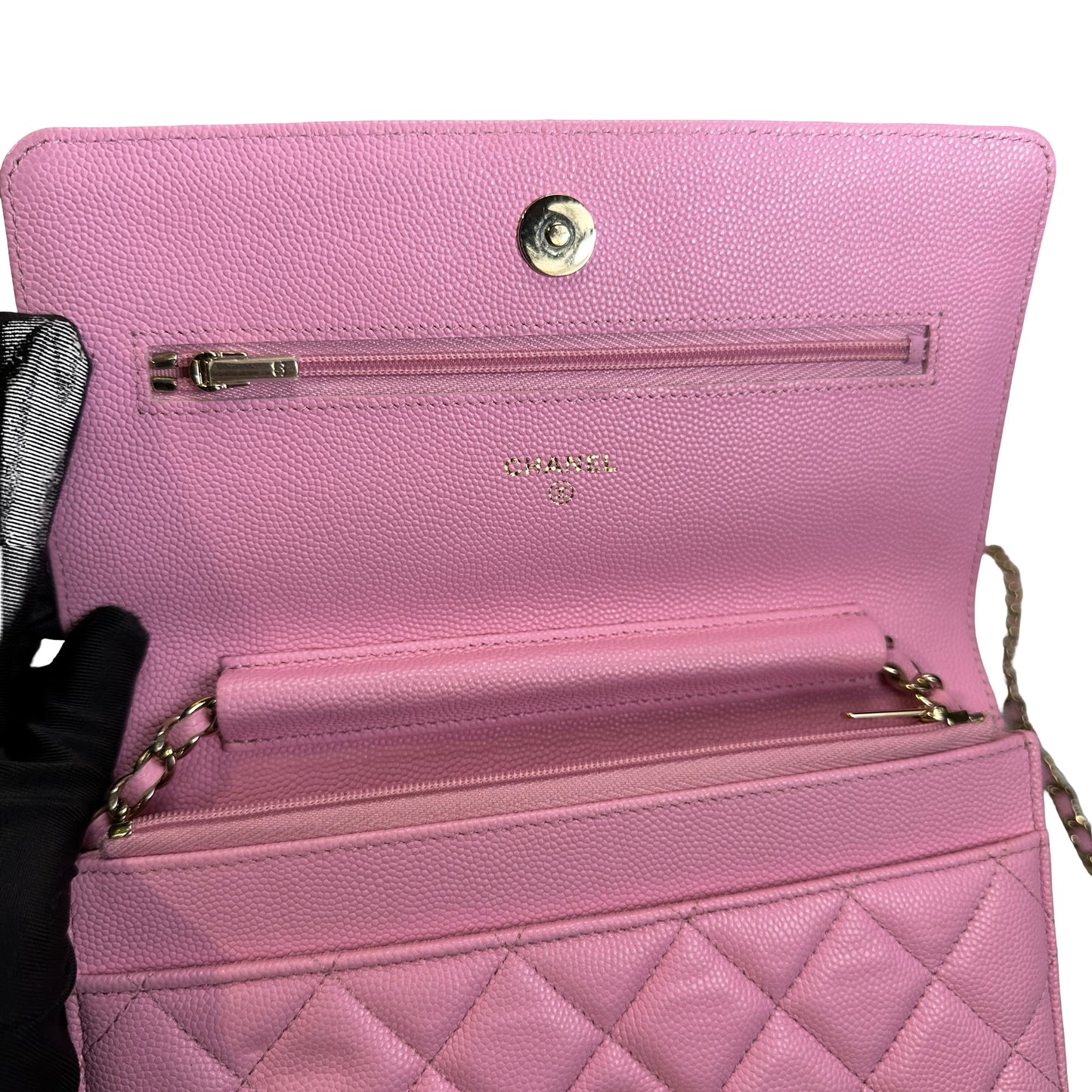 Used CHANEL Caviar Gold tone Wallet on chain Wallet on chain Pink