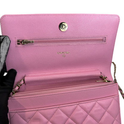 Used CHANEL Caviar Gold tone Wallet on chain Wallet on chain Pink