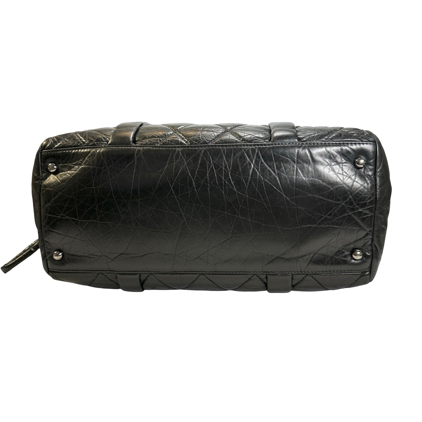 Used CHANEL Quilted Quilted Aged Calfskin Bowler Bag Handbag Black
