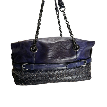 Used BOTTEGA VENETA Intrecciato Lizard Olimpia Shoulder Bag Navy Black