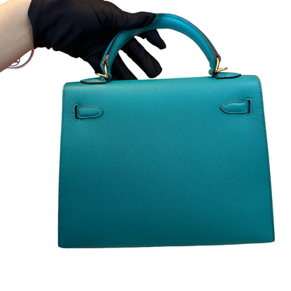 Used HERMES Epsom Kelly 25 Handbag Green GHW