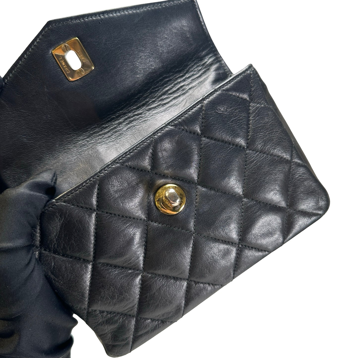 Used CHANEL Quilted Matelasse Belt bag Black