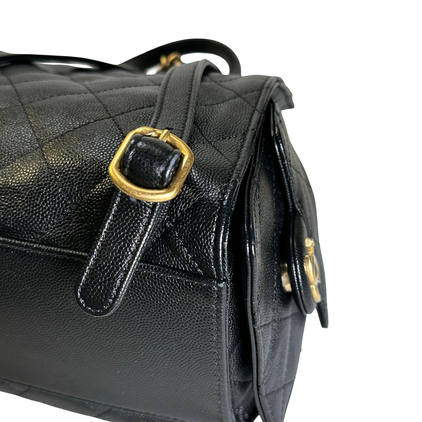 Used CHANEL Caviar Quilted 25 Backpack Backpack Black Gold