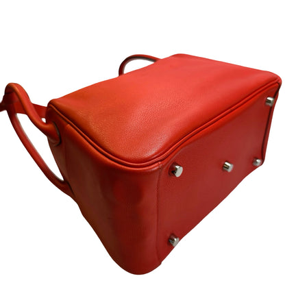Used HERMES Clemence Lindy 26 Handbag Red PHW