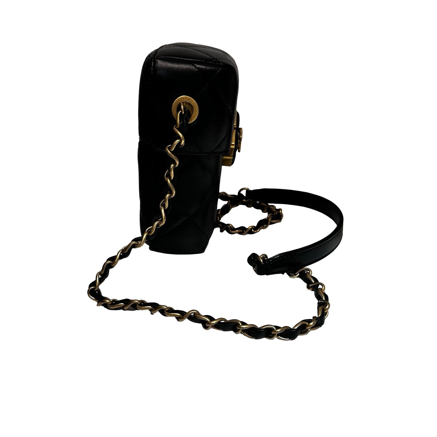 Used CHANEL Lambskin Leather Plexi Box Shoulder Bag Black GHW