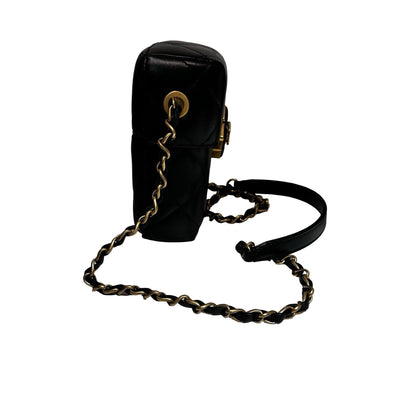 Used CHANEL Lambskin Leather Plexi Box Shoulder Bag Black GHW