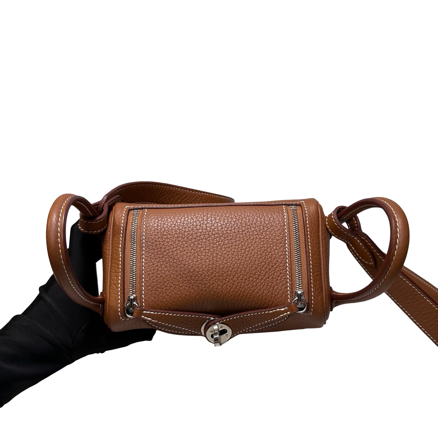 Used HERMÈS Clemence leather Taurillion Mini Lindy Shoulder Bag Gold (37) PHW