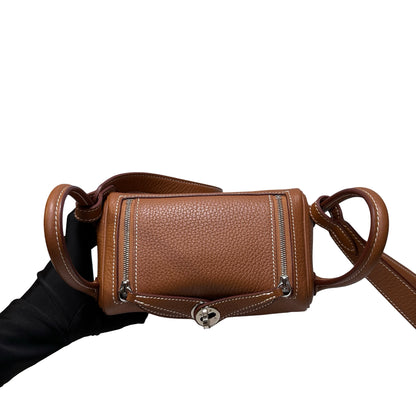 Used HERMÈS Clemence leather Taurillion Mini Lindy Shoulder Bag Gold (37) PHW