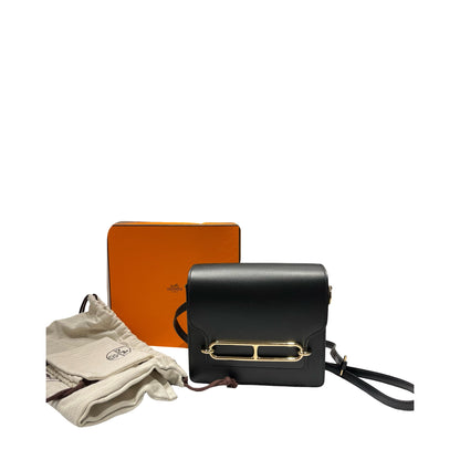 Unused HERMÈS MINI ROULIS Cross Body Bag Black GHW